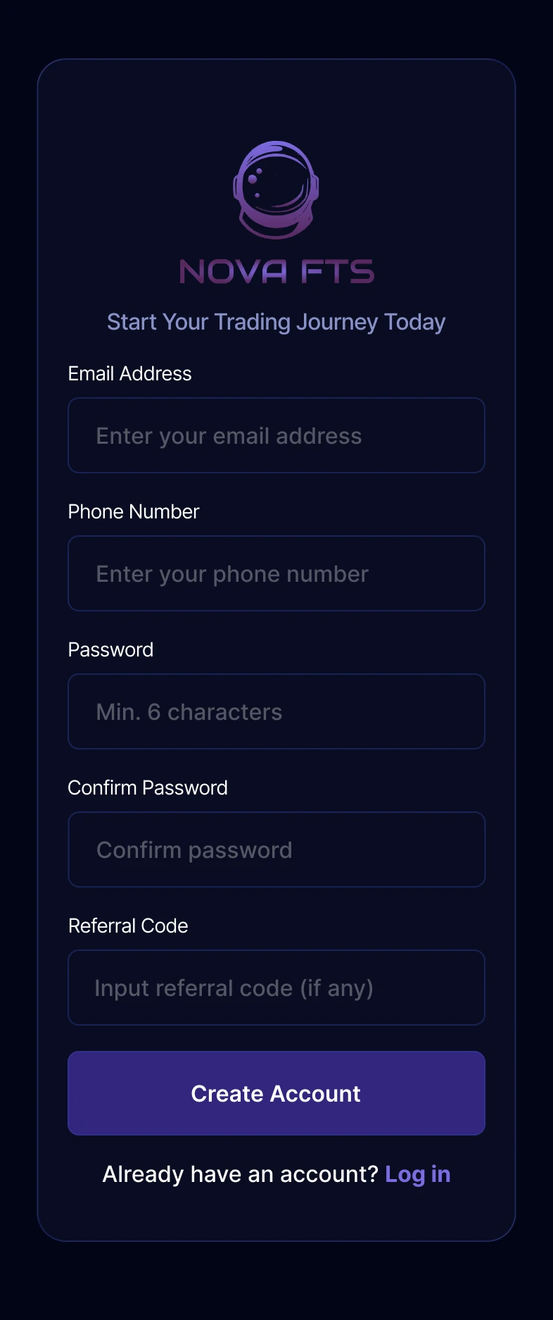 Nova redesigned account creation